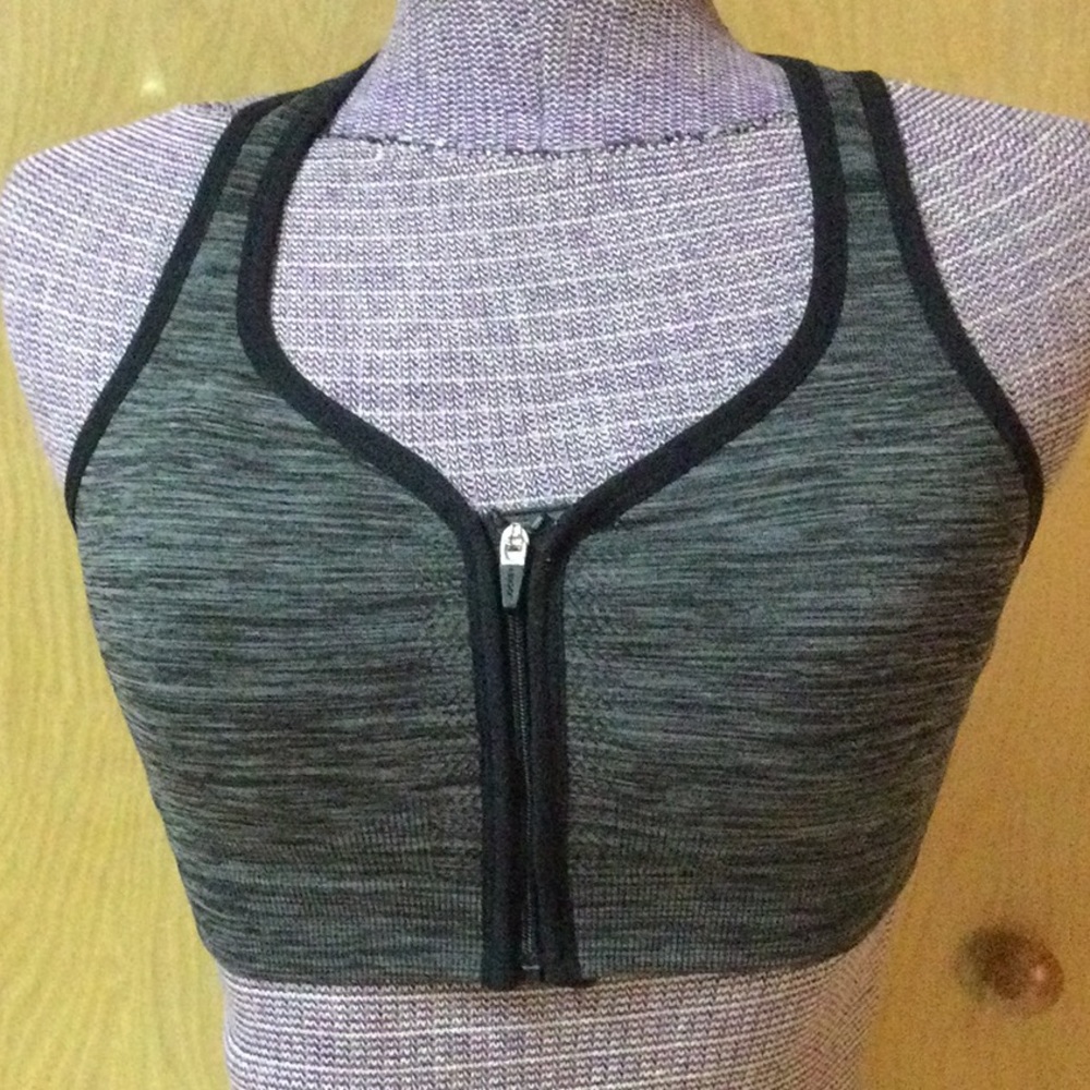 Jockey Women’s Small Zip Front Closure Athletic Sports Bra Black Gray